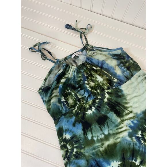 Jin Jinny Green & Blue Tie Dye Tiered Tie Straps Sleeveless Maxi Dress Size S - Picture 2 of 6